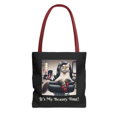 Confident Cat Black Tote Bag - Salon Spa Tote Bag, Feline Theme Carryall, Animal Print Shopping Bag, Purse for Cat Lovers