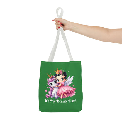 Unicorn Betty Boop Green Tote Bag - Gift for Tween Teenager, Chic Shoulder Purse, Cute Handbag, Trendy Shopping Tote, Retro Cartoon