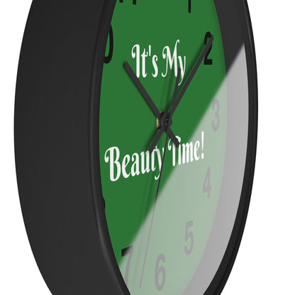 Wall Clock – "It's My Beauty Time!", Green Vanity Clock, Salon and Spa Clock