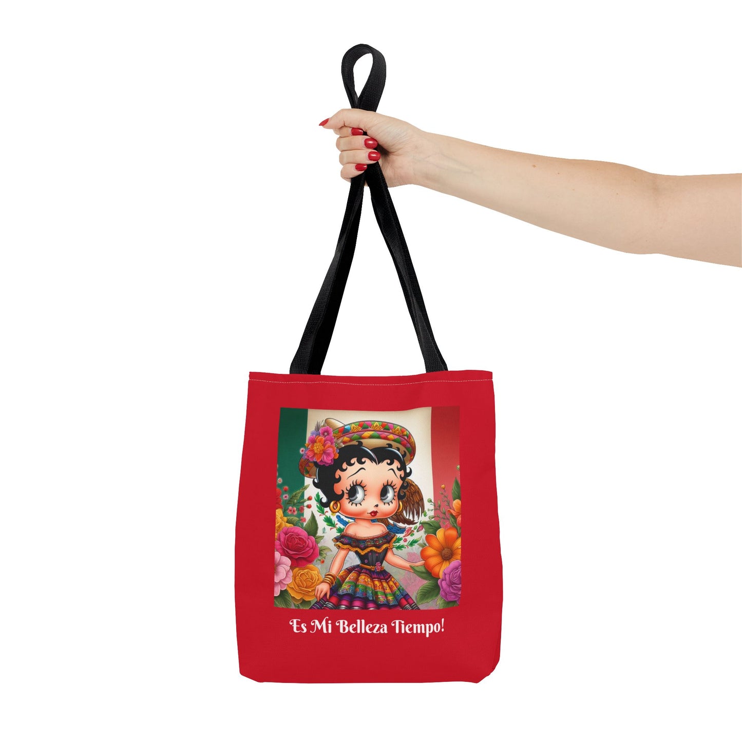 Fiesta Betty Boop Red Graphic Tote Bag - "Es Mi Belleza Tiempo" Chic Carryall, Shoulder Purse, Casual Tote Bag
