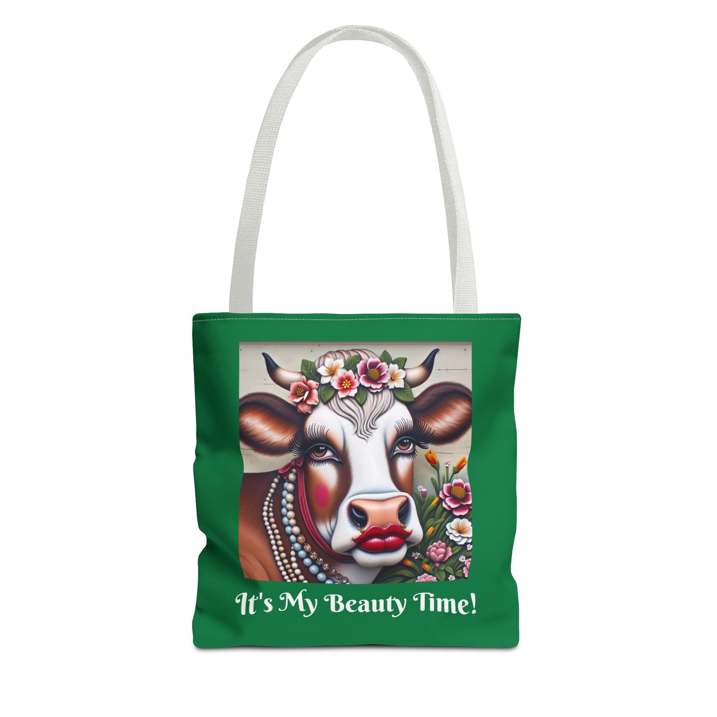 Captivating Cow Green Tote Bag - Cute Farm Animal Carryall, Funny Barnyard Chic Tote, Back To School,  Shopping Bag, Cow Print Purse
