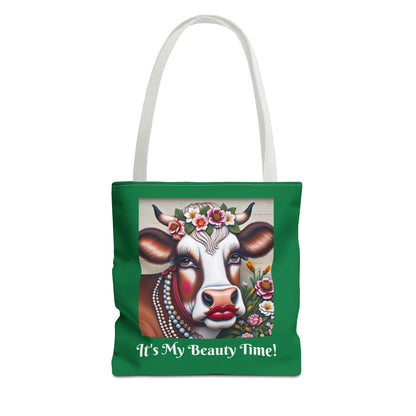 Captivating Cow Green Tote Bag - Cute Farm Animal Carryall, Funny Barnyard Chic Tote, Back To School,  Shopping Bag, Cow Print Purse