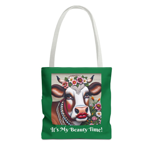 Captivating Cow Green Tote Bag - Cute Farm Animal Carryall, Funny Barnyard Chic Tote, Back To School,  Shopping Bag, Cow Print Purse