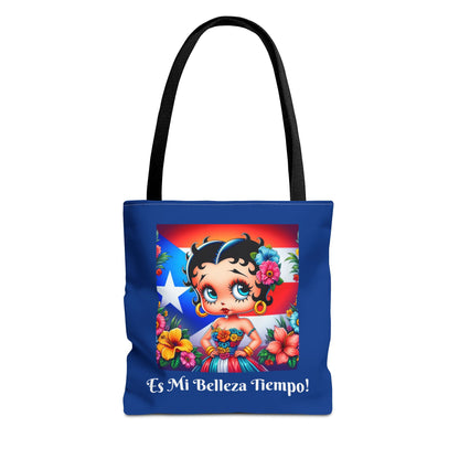 Betty Boop 'Es Mi Belleza Tiempo!' Blue Tote Bag – Cute Puerto Rican Flag Floral Purse, Stylish Carryall, Chic Handbag