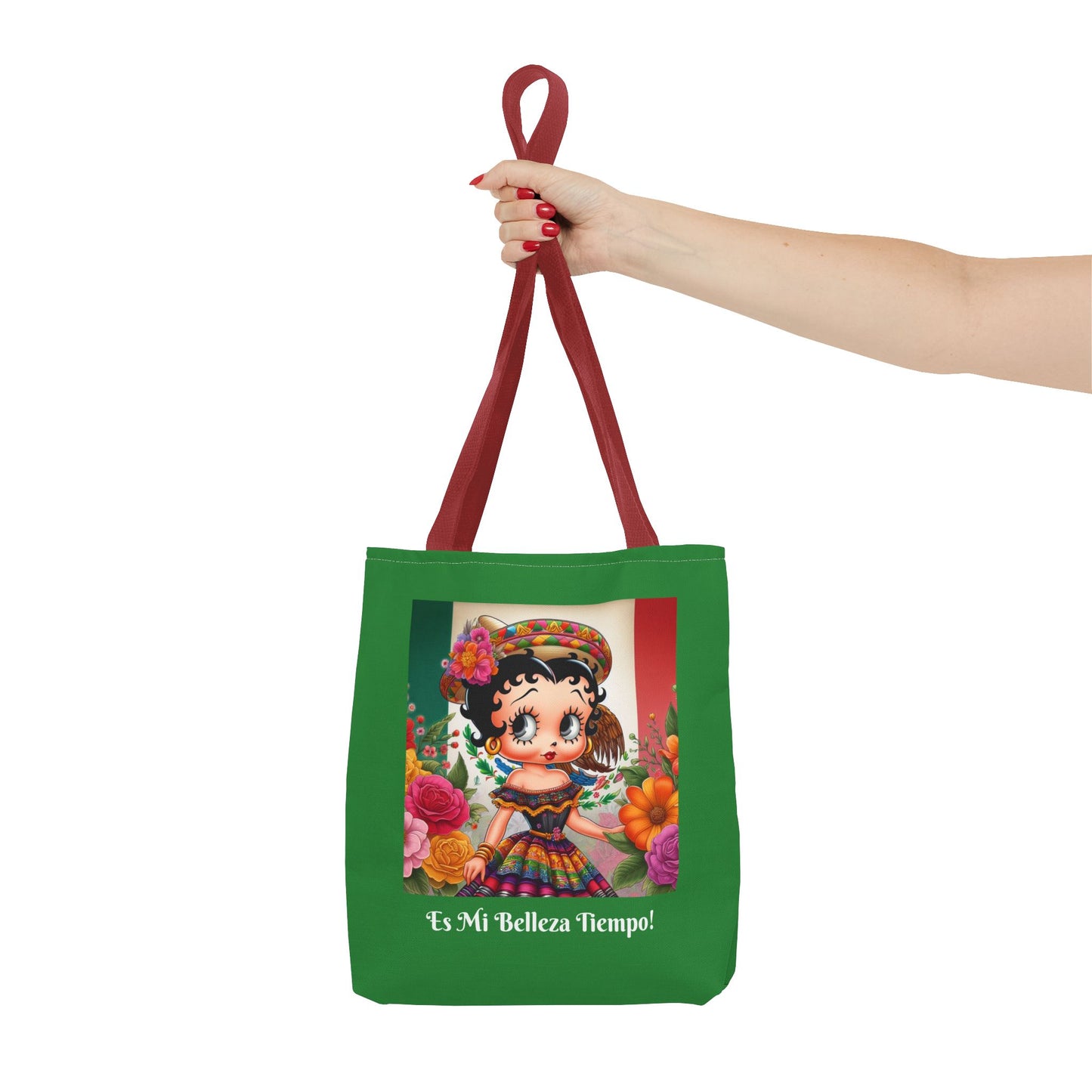 Fiesta Betty Boop Green Graphic Tote Bag - "Es Mi Belleza Tiempo" Chic Carryall, Shoulder Purse, Casual Tote Bag