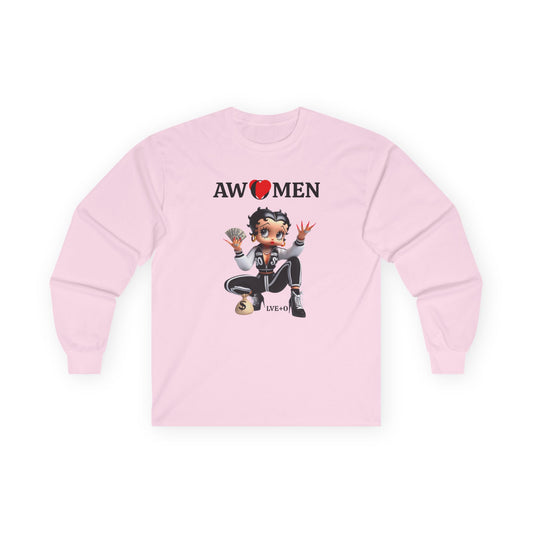 Betty Boop AWOMEN T-Shirt - Women Empowerment Tee, Political Top, Long Sleeve Unisex Shirt, Graphic Tee for Fans, Cartoon Character Tee