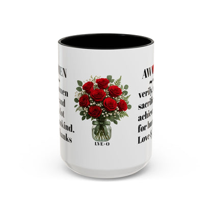 Coffee Mug, AWOMEN Accent Mug, Feminist Kitchen Decor, Empowering Tea Cup, Inspirational Quote, Gift for Women, Black and White Mug