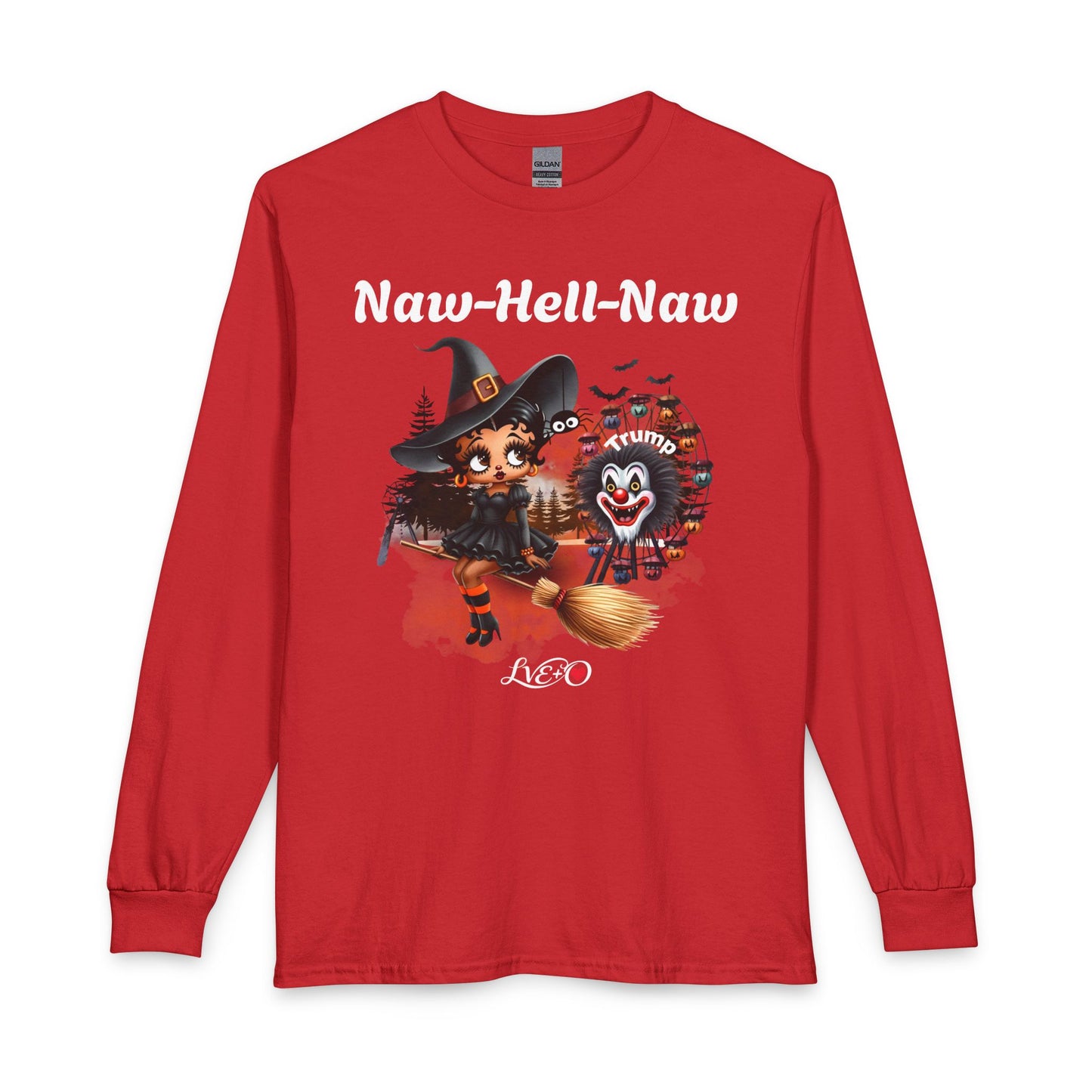 Witch Cat Clown Long Sleeve Tee — Halloween Witch & Clown Graphic
