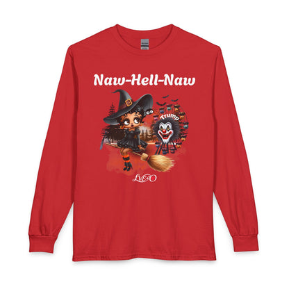 Witch Cat Clown Long Sleeve Tee — Halloween Witch & Clown Graphic