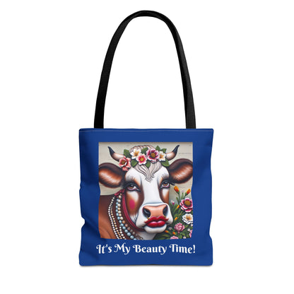 Captivating Cow Dark Blue Tote Bag - Cute Farm Animal Carryall, Funny Barnyard Purse, Chic Cow Handbag, Animal Print