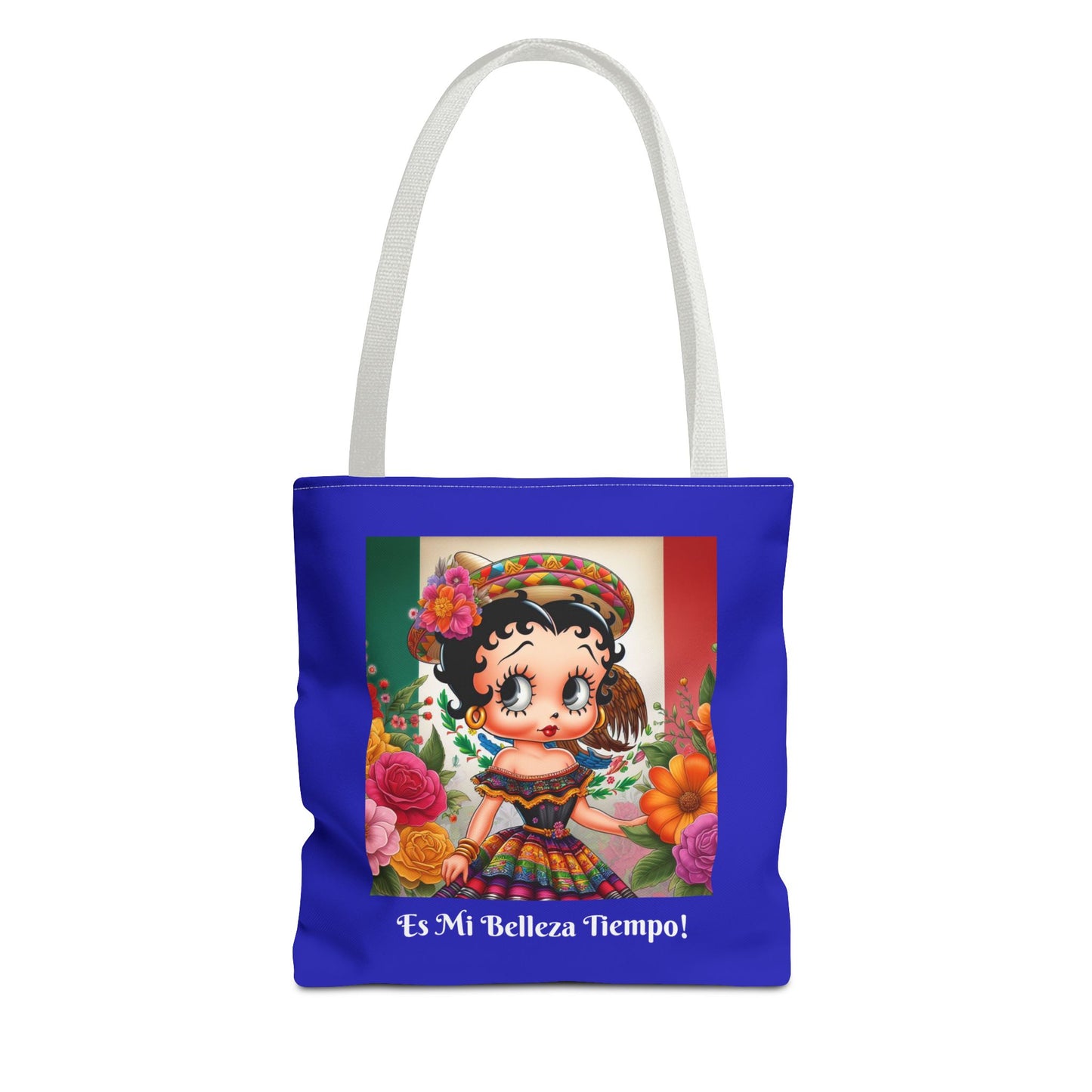 Fiesta Betty Boop Blue Graphic Tote Bag - "Es Mi Belleza Tiempo" Chic Carryall, Shoulder Purse, Casual Tote Bag