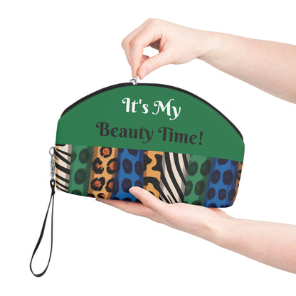 Exotic Colors Green Makeup Bag, Small Cosmetics Bag, Cheetah Zebra Leopard Case, Safari Animal Lover Gift, Toiletry Bag,