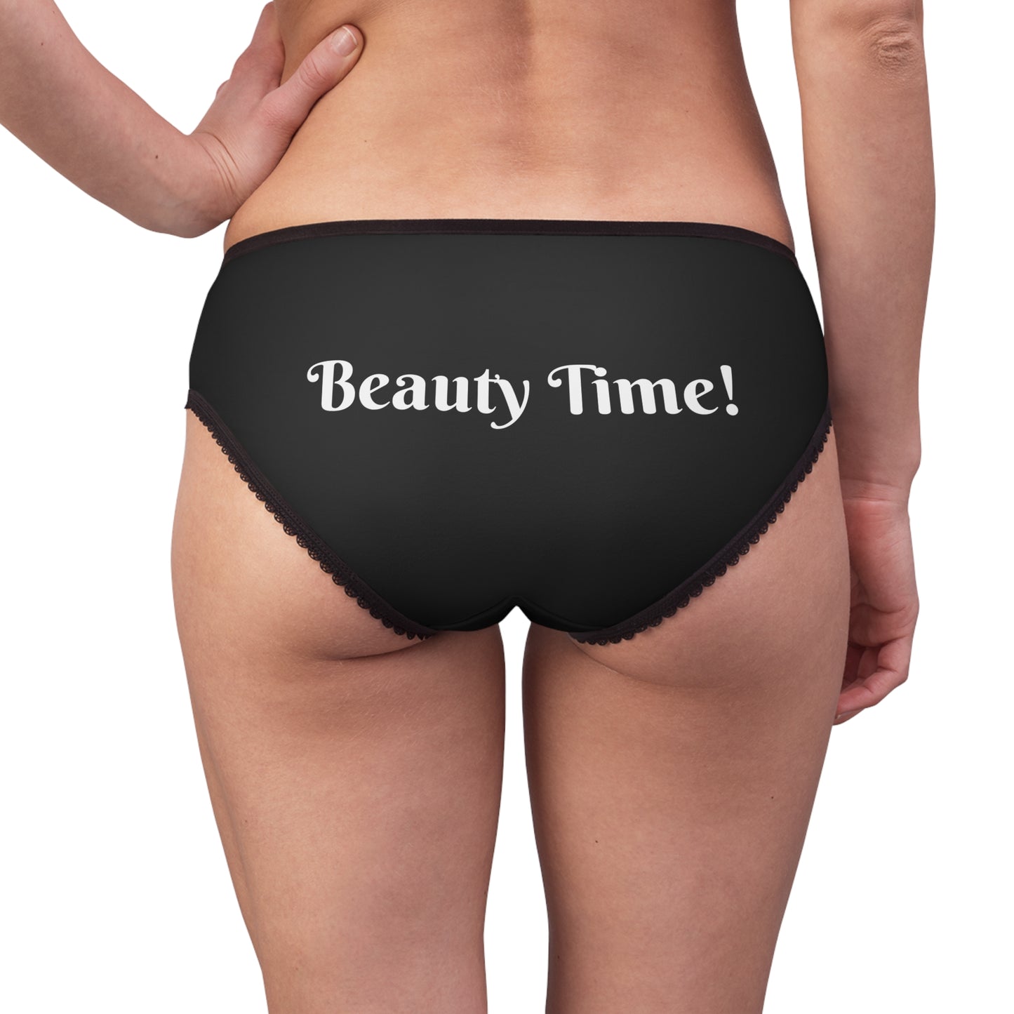 Women's Zebra Black Briefs — "It's My Beauty Time" Rose Print, Women's Underwear, Graphic Panties