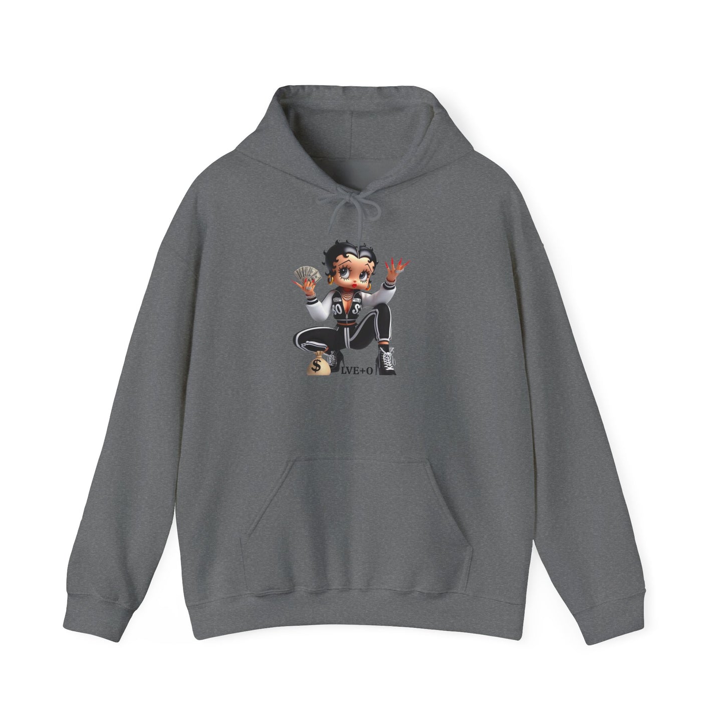Betty Boop Squat Pose Hoodie — Retro Cartoon Graphic Pullover, Unique Design Hoodie