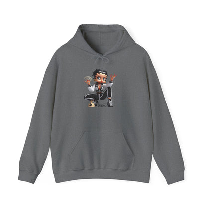 Betty Boop Squat Pose Hoodie — Retro Cartoon Graphic Pullover, Unique Design Hoodie
