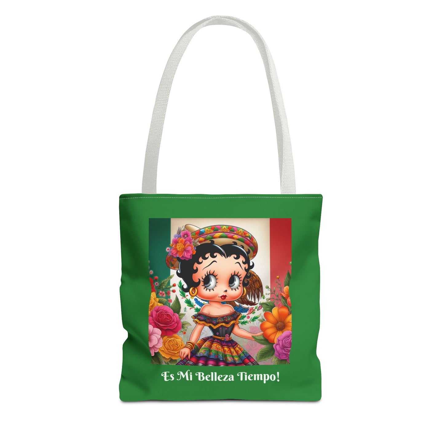 Fiesta Betty Boop Green Graphic Tote Bag - "Es Mi Belleza Tiempo" Chic Carryall, Shoulder Purse, Casual Tote Bag