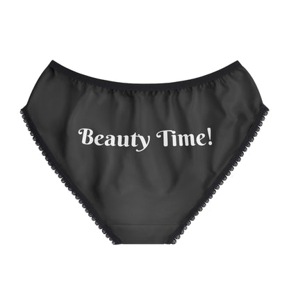Women's Zebra Black Briefs — "It's My Beauty Time" Rose Print, Women's Underwear, Graphic Panties