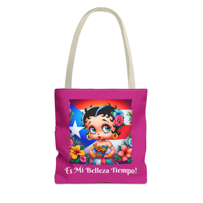 Betty Boop 'Es Mi Belleza Tiempo!' Pink Tote Bag – Cute Puerto Rican Flag Floral Purse, Stylish Carryall, Chic Handbag