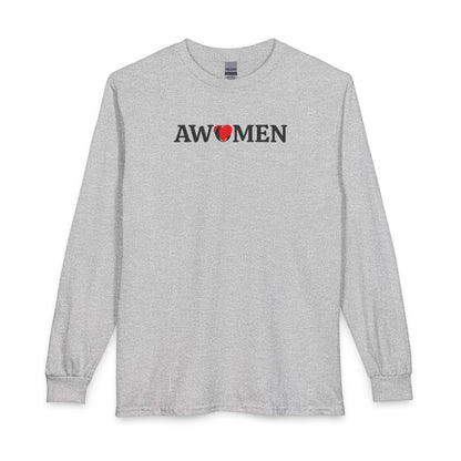 Awomen Heart Long Sleeve Tee — Feminist Pride Graphic Shirt, Women's Empowerment, Unisex T-shirt, Political Top