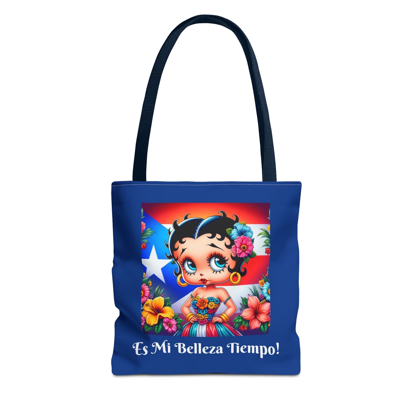 Betty Boop 'Es Mi Belleza Tiempo!' Blue Tote Bag – Cute Puerto Rican Flag Floral Purse, Stylish Carryall, Chic Handbag