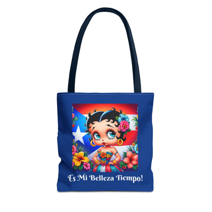 Betty Boop 'Es Mi Belleza Tiempo!' Blue Tote Bag – Cute Puerto Rican Flag Floral Purse, Stylish Carryall, Chic Handbag