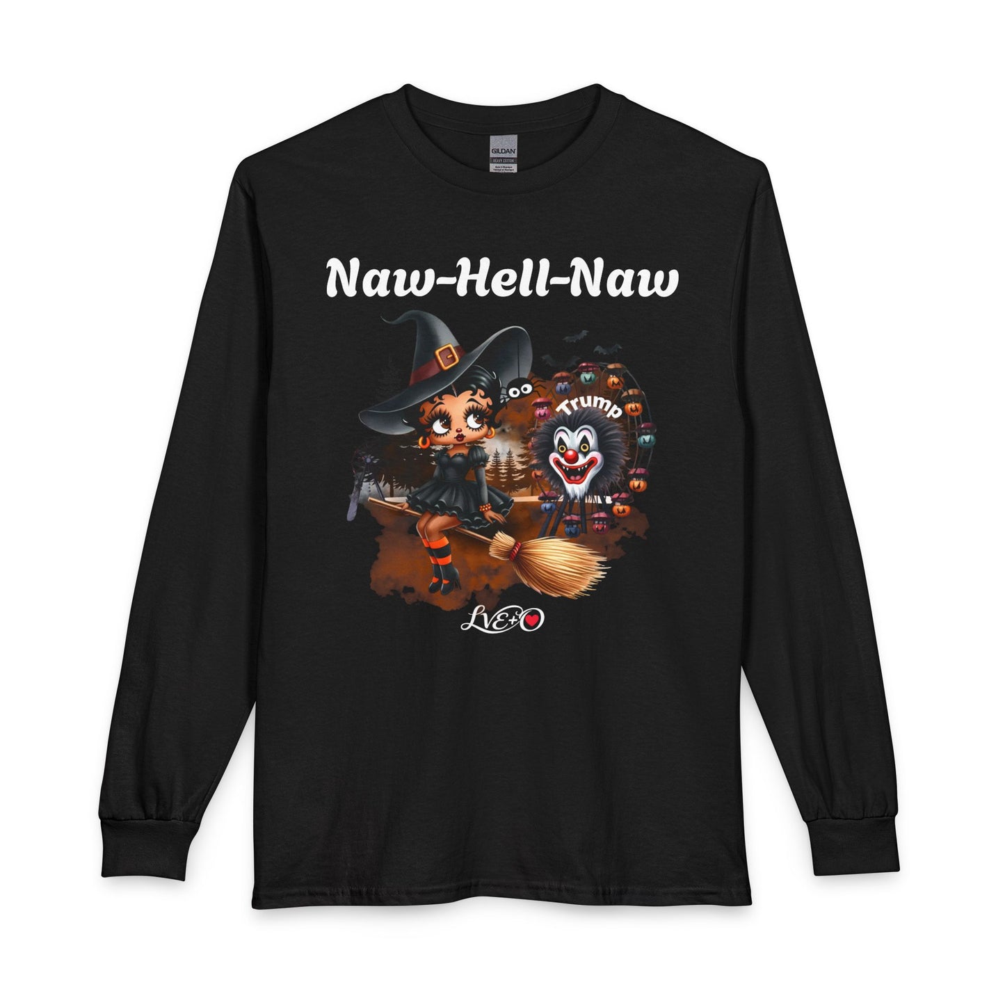 Witch Cat Clown Long Sleeve Tee — Halloween Witch & Clown Graphic