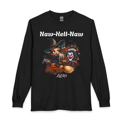 Witch Cat Clown Long Sleeve Tee — Halloween Witch & Clown Graphic