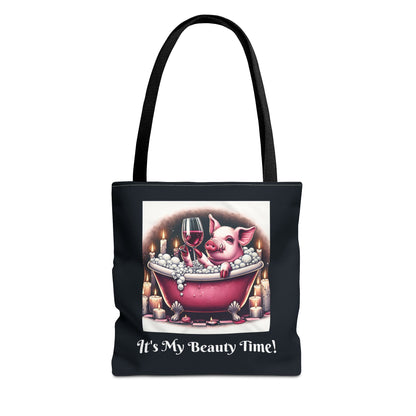 Pretty Pig Bath Black Tote Bag - Cute Animal Lover Gift, Fun Shopping Bag, Funny Carryall, Quirky Shoulder Bag, Unique Grocery Tote