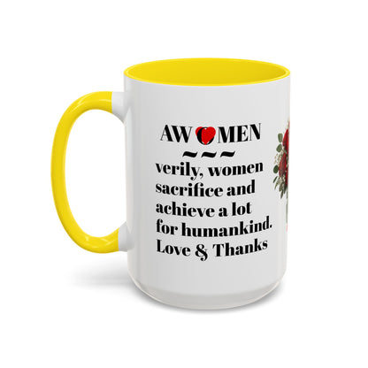 Coffee Mug, AWOMEN Accent Mug, Feminist Kitchen Decor, Empowering Tea Cup, Inspirational Quote, Gift for Women, Black and White Mug