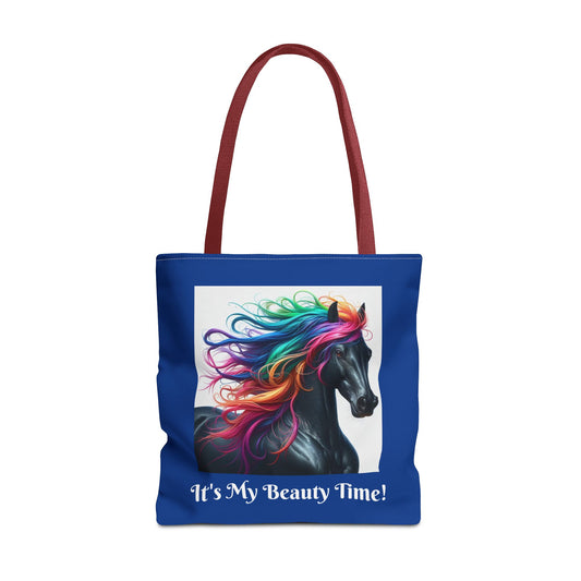 Tote Bag Blue Colorful Hair Horse - Vibrant Animal Print Shoulder Bag, Horse Lover Gift, Unique Artwork Grocery Tote, Market Tote,