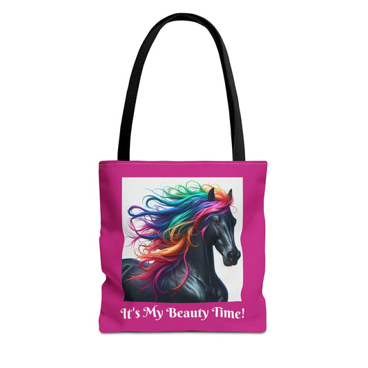 Tote Bag Pink Colorful Hair Horse - Vibrant Animal Print Shoulder Bag, Horse Lover Gift, Unique Artwork Grocery Tote, Market Tote,