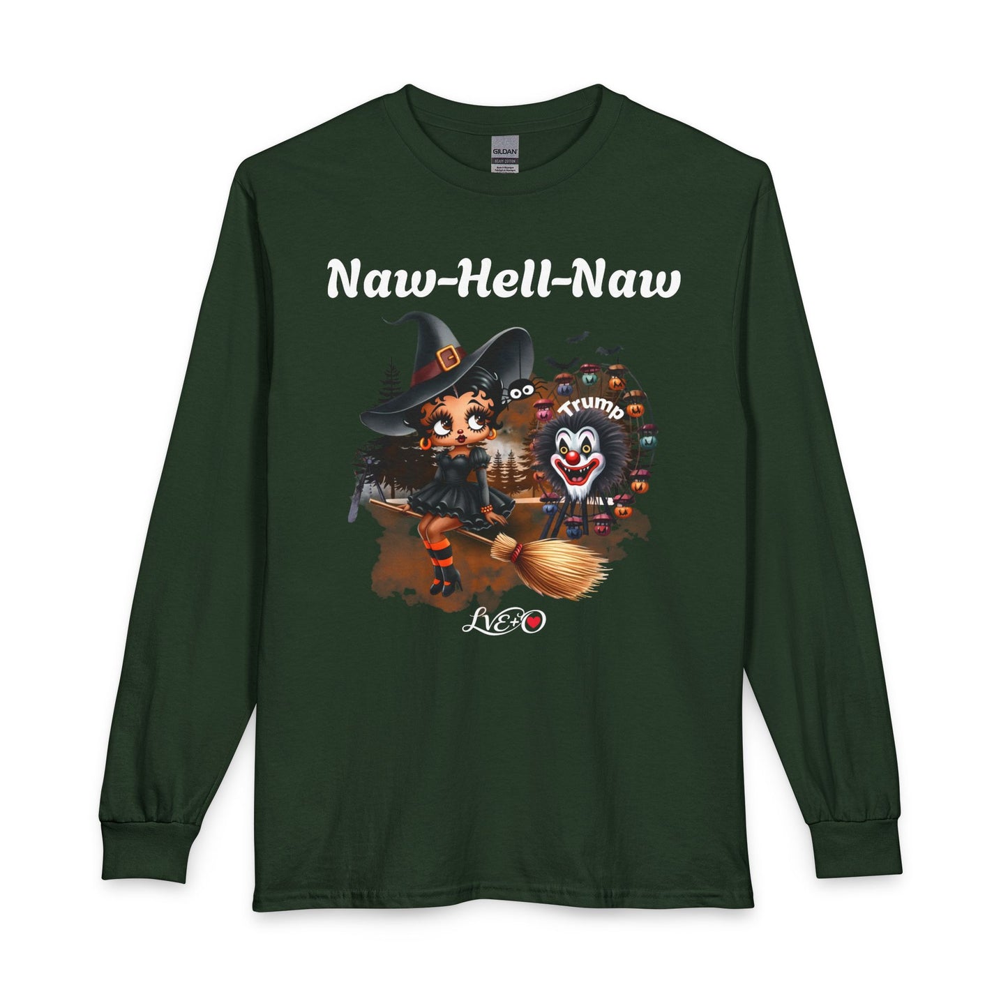 Witch Cat Clown Long Sleeve Tee — Halloween Witch & Clown Graphic