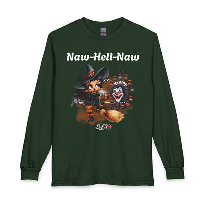 Witch Cat Clown Long Sleeve Tee — Halloween Witch & Clown Graphic