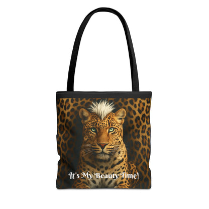 Leopard Portrait Black Tote Bag - Chic Shoulder Purse, Stylish Carryall, Everyday Handbag