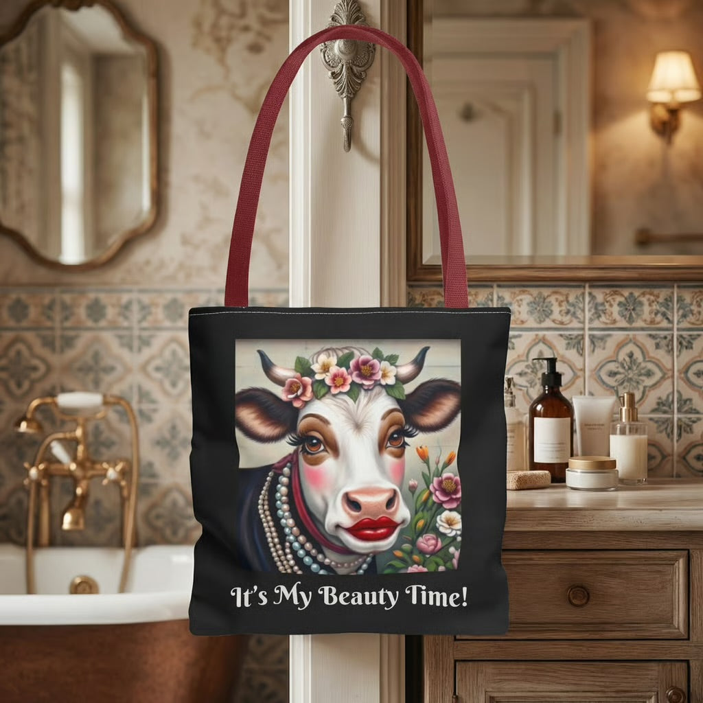 Captivating Cow Hide Black Tote Bag - Cute Farm Animal Carryall, Funny Barnyard Purse, Chic Cow Handbag, Animal Print