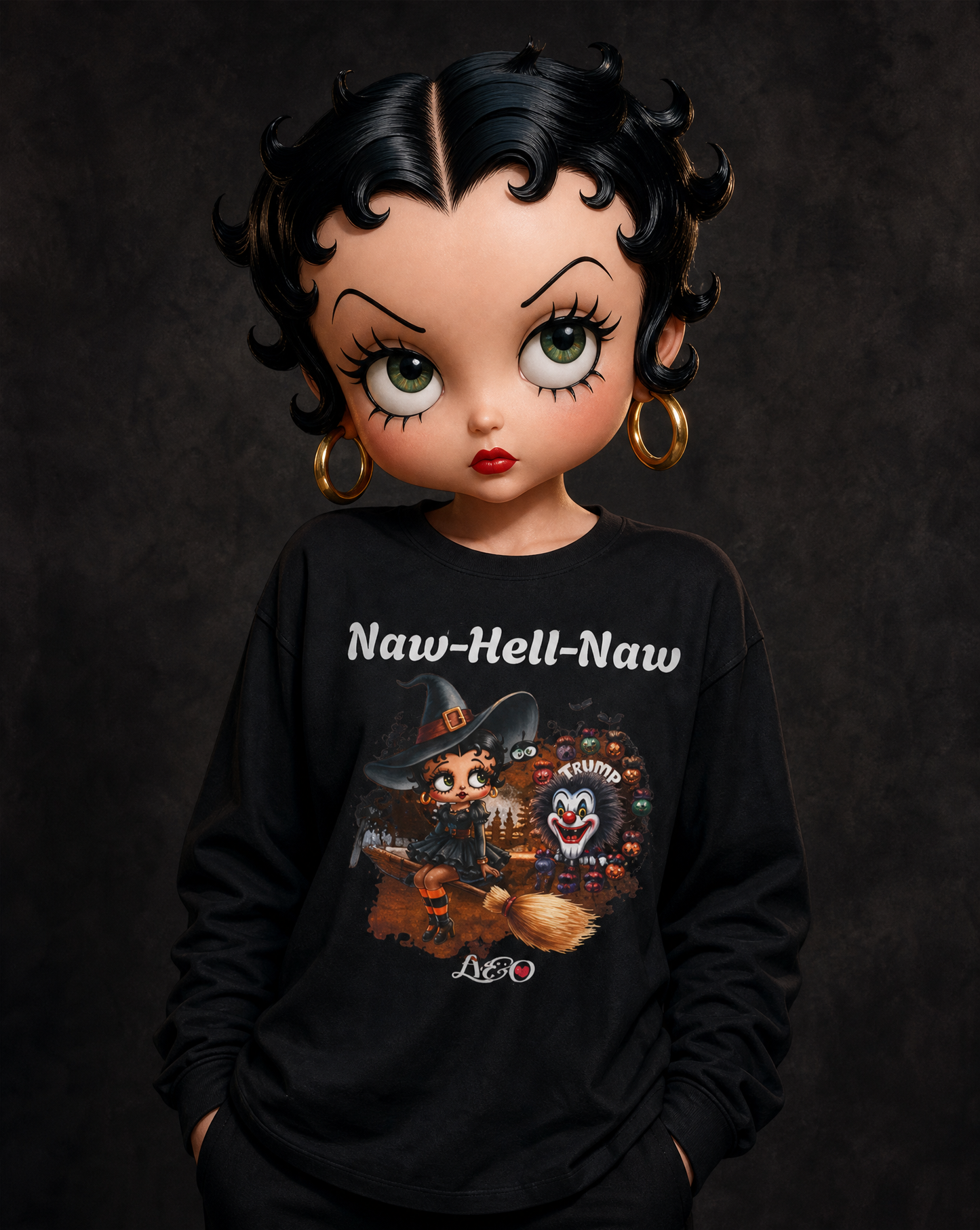 Witch Cat Clown Long Sleeve Tee — Halloween Witch & Clown Graphic