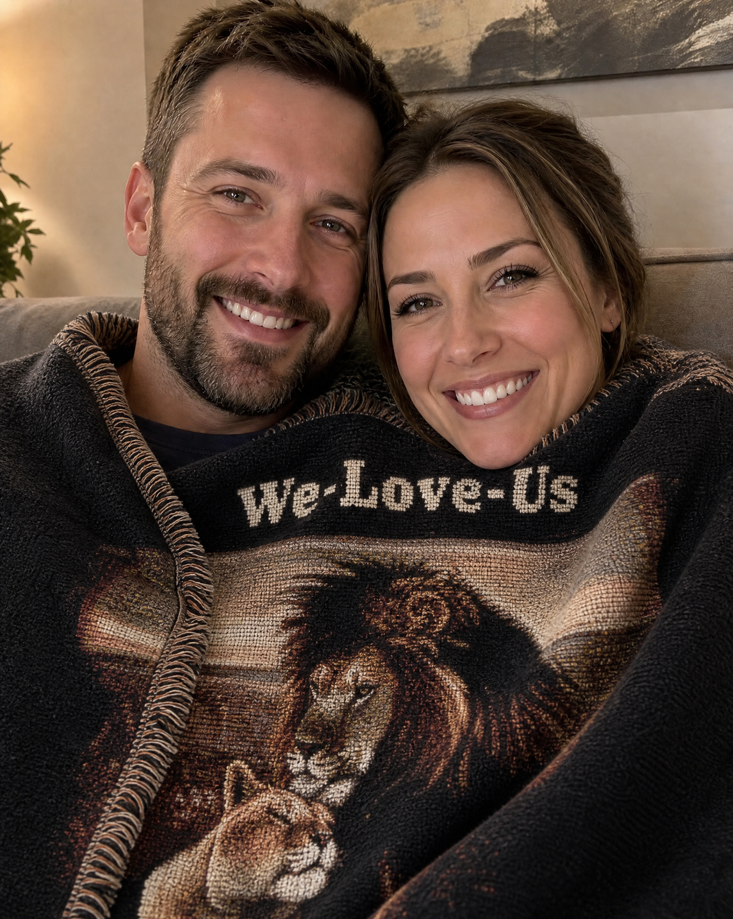 Woven Blanket “We-Love-Us”, Chair Throw Blanket, Cuddle Blanket, Majestic Loving Lions, Relationships
