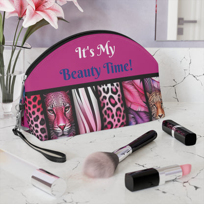 Botanical Animals Pink Makeup Bag - Small Cosmetics Bag, Cheetah Zebra Leopard Case, Safari Animal Lover Gift, Toiletry Bag,