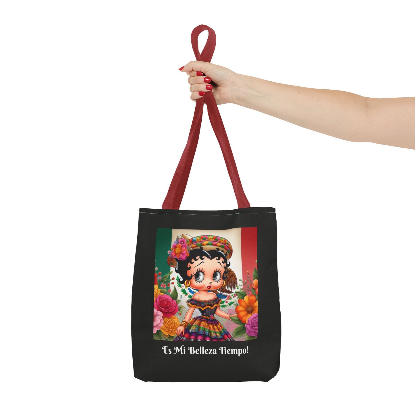 Fiesta Betty Boop Black Graphic Tote Bag - "Es Mi Belleza Tiempo" Chic Carryall, Shoulder Purse, Casual Tote Bag