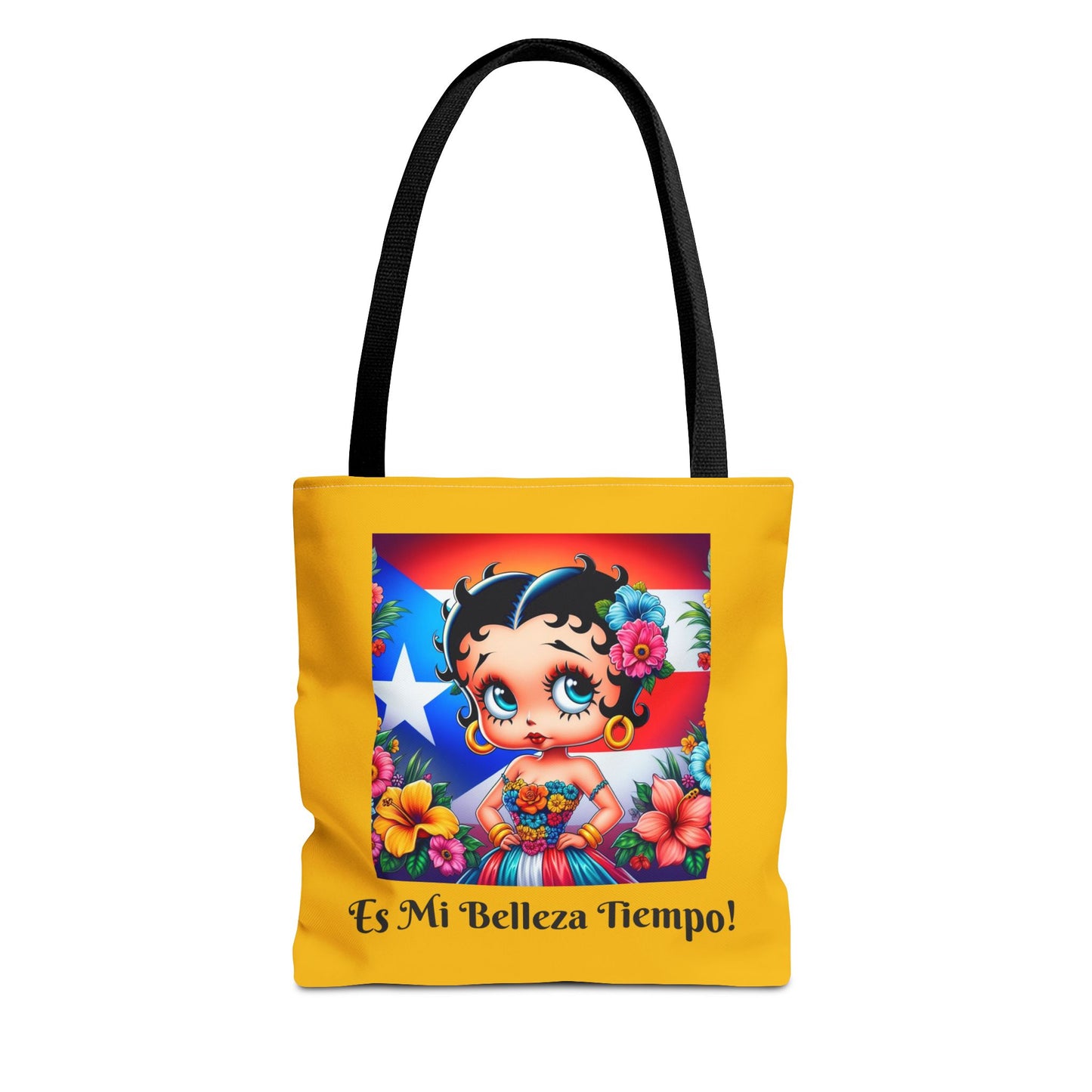 Betty Boop 'Es Mi Belleza Tiempo!' Yellow Tote Bag – Cute Puerto Rican Flag Floral Purse, Stylish Carryall, Chic Handbag
