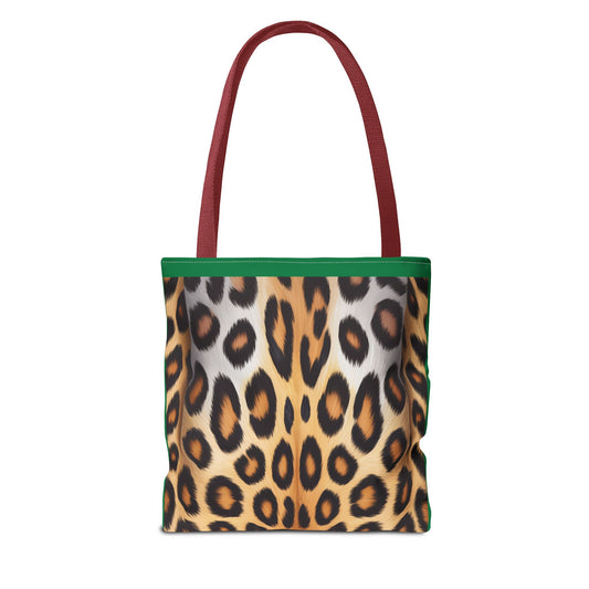 Leopard Portrait Green Tote Bag - Chic Shoulder Purse, Stylish Carryall, Everyday Handbag
