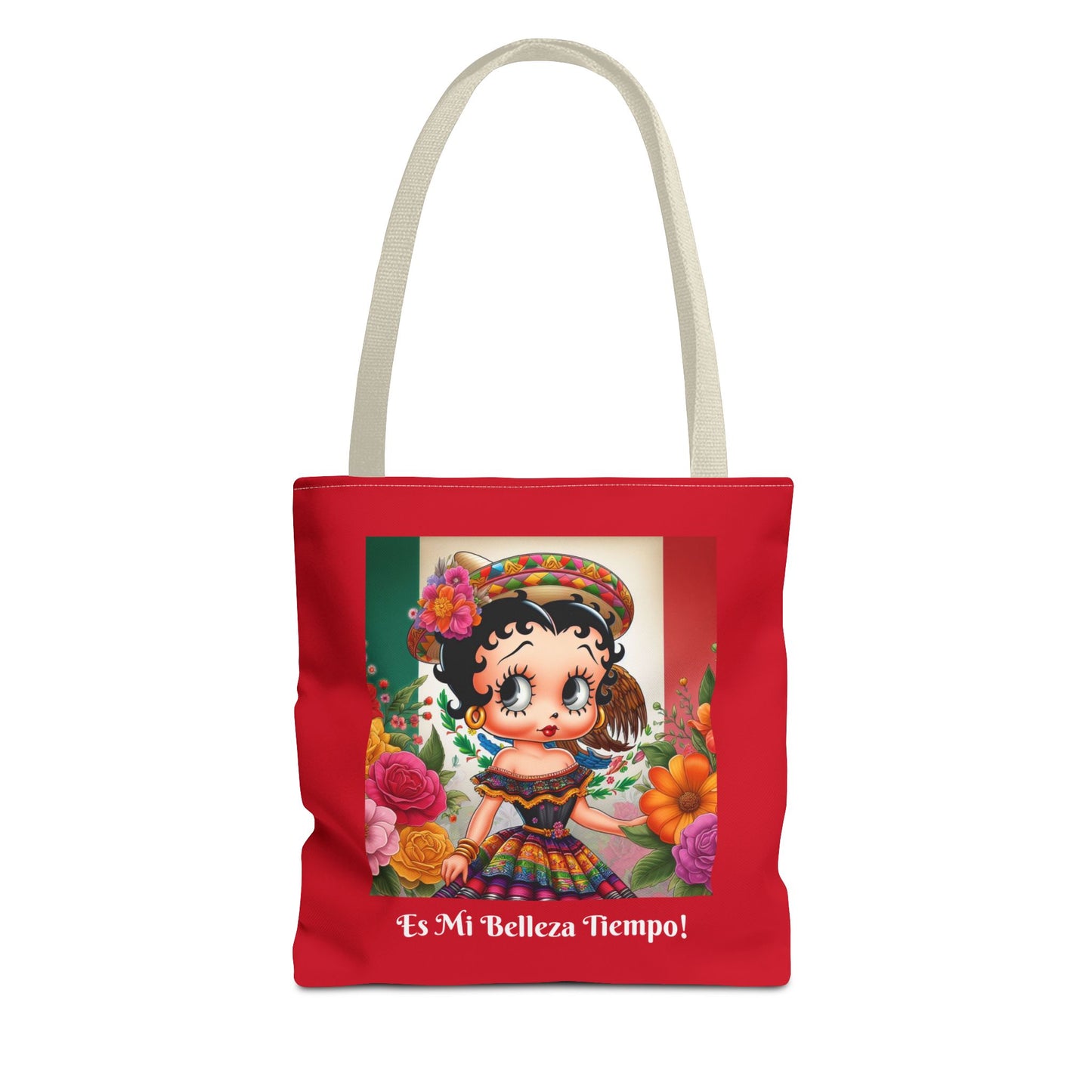 Fiesta Betty Boop Red Graphic Tote Bag - "Es Mi Belleza Tiempo" Chic Carryall, Shoulder Purse, Casual Tote Bag