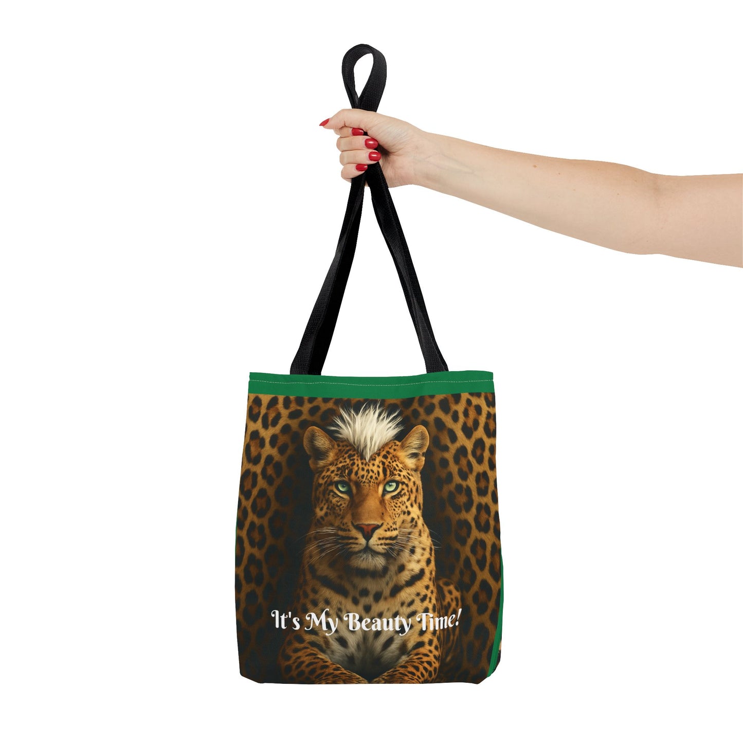 Leopard Portrait Green Tote Bag - Chic Shoulder Purse, Stylish Carryall, Everyday Handbag