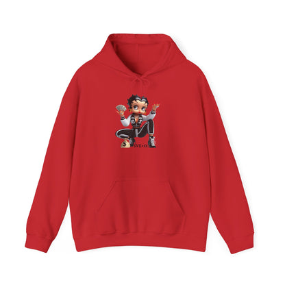 Betty Boop Squat Pose Hoodie — Retro Cartoon Graphic Pullover, Unique Design Hoodie