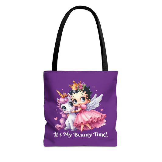 Unicorn Betty Boop Purple Tote Bag - Gift for Tween Teenager, Chic Shoulder Purse, Cute Handbag, Trendy Shopping Tote, Retro Cartoon