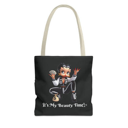 Money Babe Black Tote Bag — Cute Betty Boop Style Character Holding Cash & Money Bag, Everyday Shoulder Purse, Chic Carryall