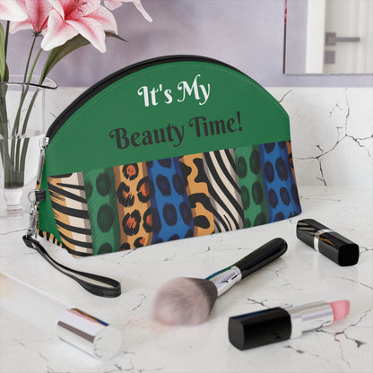 Exotic Colors Green Makeup Bag, Small Cosmetics Bag, Cheetah Zebra Leopard Case, Safari Animal Lover Gift, Toiletry Bag,