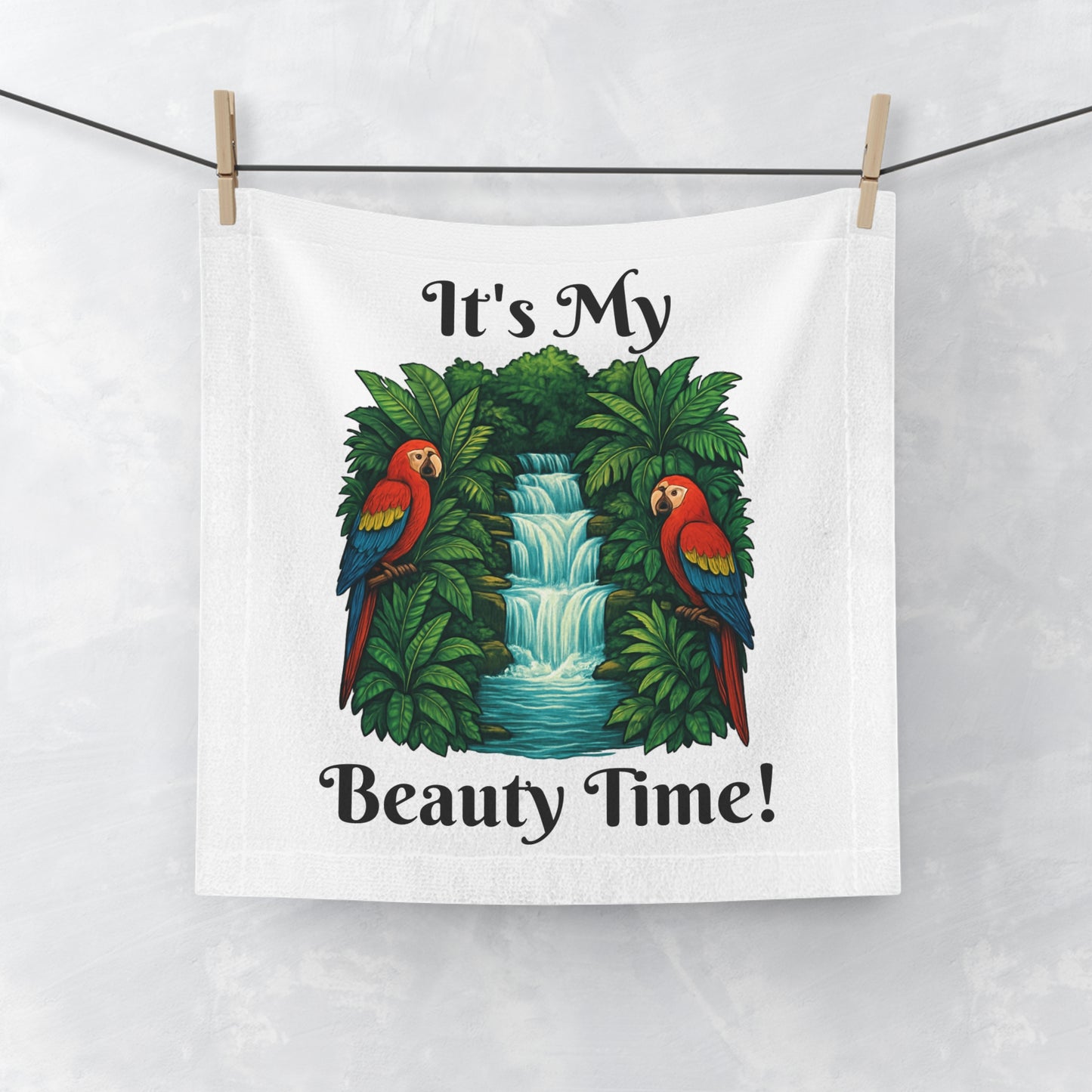 Beauty Time Tropical Face Towel - Decorative Bathroom Towel, Guest Towel, Gift for Her, Spa Accessories, Parrot Print Towel