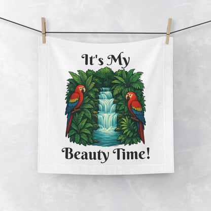 Beauty Time Tropical Face Towel - Decorative Bathroom Towel, Guest Towel, Gift for Her, Spa Accessories, Parrot Print Towel