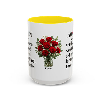 Coffee Mug, AWOMEN Accent Mug, Feminist Kitchen Decor, Empowering Tea Cup, Inspirational Quote, Gift for Women, Black and White Mug